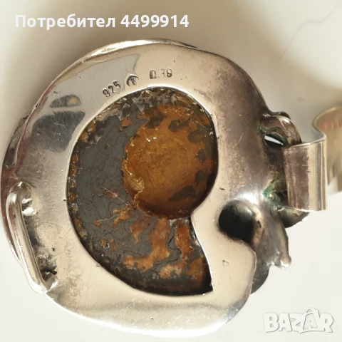 Стара сребърна гривна с Амонит, снимка 9 - Гривни - 50656338