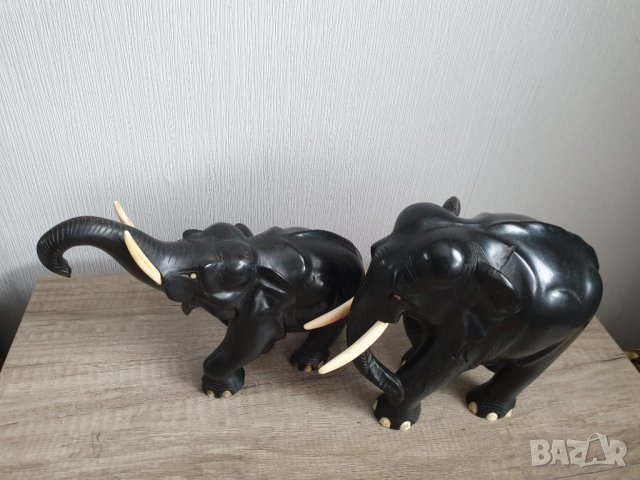 Два слона от масивно абаносово дърво и кост за бивни и нокти, снимка 10 - Антикварни и старинни предмети - 39566920