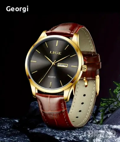 Елегантен, Класически кварцов часовник LIGE* Ежедневен с кафява каишка!, снимка 2 - Мъжки - 49544381