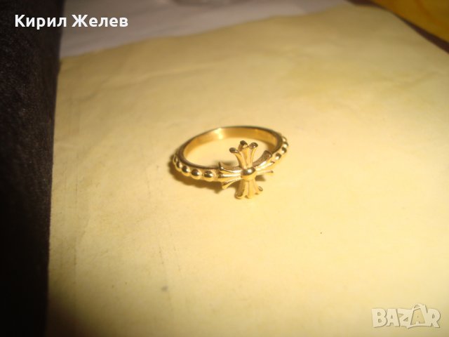 КРЪСТОВИДЕН ПОЗЛАТЕН СТОМАНЕН МОДЕН АРТ ПРЪСТЕН 24990, снимка 3 - Пръстени - 34529373
