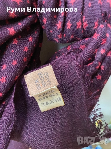 Tъмночервен шал Beck Sondergaard 50 % коприна и 50 % вълна, снимка 5 - Шалове - 54130501