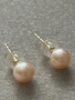 Златни обеци  с естествени розови перли ААА, снимка 1