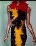 Разноцветен шал от пера в жълто, червено и черно 175 см., снимка 1 - Шалове - 37006296