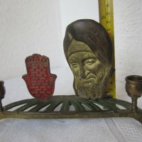 Стар еврейски свещник, антика, лице, канделабра, ръка, с Хамса /  Ръката на Фатима , снимка 3 - Други ценни предмети - 31942674