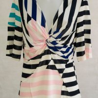 Дамска блуза на райе в бяло, тъмносиньо и розово Top Design - XL, снимка 2 - Блузи с дълъг ръкав и пуловери - 42791553