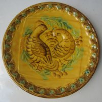Стара керамична чиния за стена с глухари, глухар птица релеф, снимка 2 - Пана - 29729583