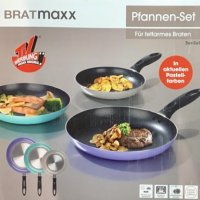 Комплект тигани Bratmaxx за пържене с ниска мазнина в пастелни цветове, снимка 1 - Съдове за готвене - 39832753