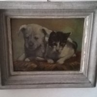 стара картина-коте и куче на дончо владков, снимка 2 - Картини - 30542181