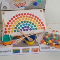 Rainbow wooden clip beads мултифункционална игра с мъфини, топчета и шаблони от дърво , снимка 5 - Образователни игри - 37478078