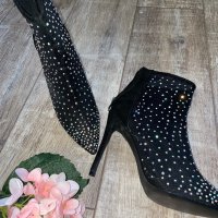 Разкошни официални  боти с камъни диаманти блестящи цирконий , снимка 2 - Дамски обувки на ток - 42814266