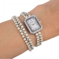 Дамски часовник  комплект с гривна бял/сребрист, снимка 2 - Дамски - 44524365