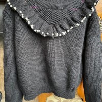 Кокетен елегантен  черен пуловер с перли , снимка 8 - Блузи с дълъг ръкав и пуловери - 38749652