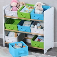 Етажерка за детски играчки-66х59,5х30/детска етажерка с текстилни кутии, снимка 1 - Мебели за детската стая - 35334444