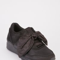 Нови черни сатенени обувки с панделка, снимка 4 - Дамски ежедневни обувки - 42480190