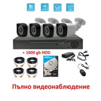Пълно видеонаблюдение с 1000gb HDD 4 камери матрица 3мр 720р Sony CCD DVR кабели, снимка 1 - Комплекти за видеонаблюдение - 40574031