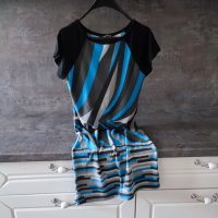Дамска рокля в сиво, черно, синьо, снимка 4 - Рокли - 35078530