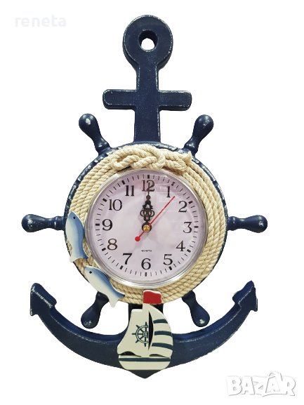 Часовник, Рул с котва, Стенен, Дървен, 33х21 см, снимка 1
