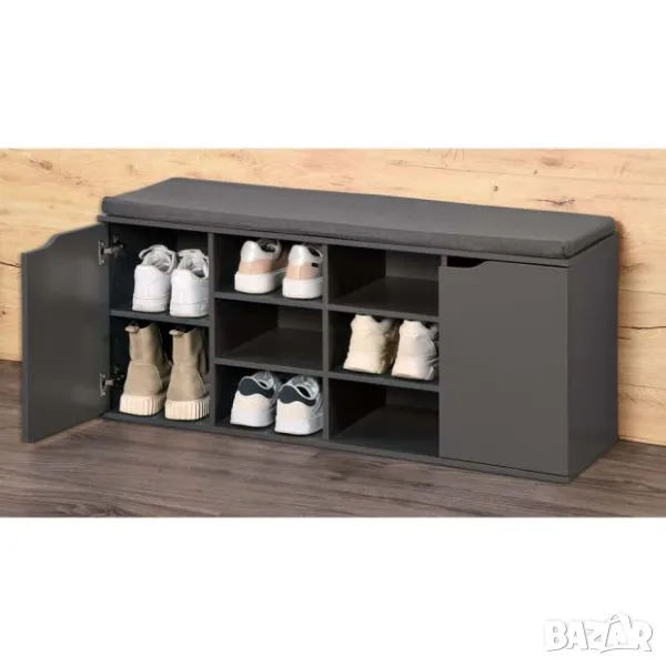 👟🪑 Поставка за обувки с 2 врати + възглавница – сиво, компактно и практично решение!, снимка 1