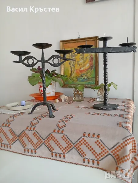 Свещници ковано желязо и др. - 9 бр., - Метална стойка за вино, - за Картина, икона, снимка 1