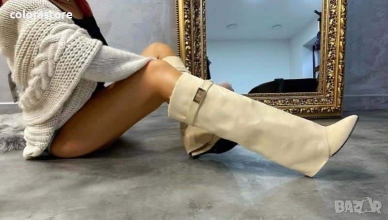 Ботуши на платформа - бежова кожа - K-40, снимка 1