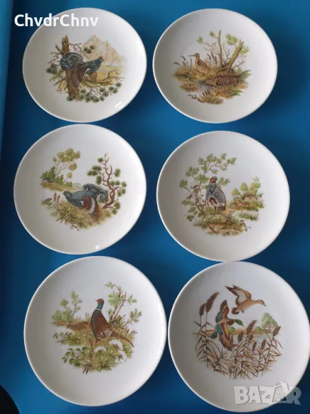 6бр Pordeco Бавария немска колекционерска декоративна порцеланова чиния-картина/диви птици, снимка 1