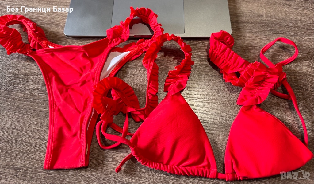 Нов Секси червен бански бикини с триъгълно горнище Размер С за жени плаж море снимки, снимка 1