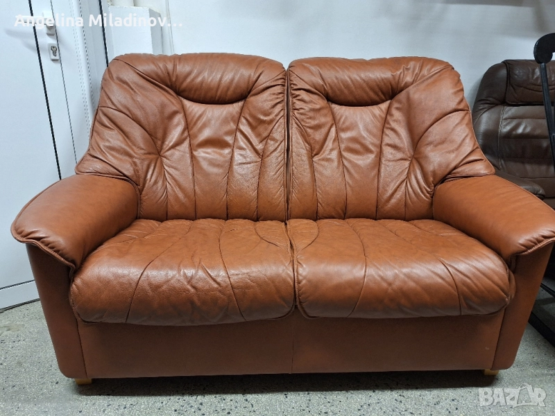 Диван двойка естествена кожа , снимка 1
