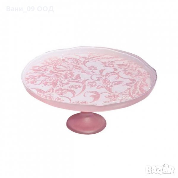 Розово стъклено плато на стойка, снимка 1