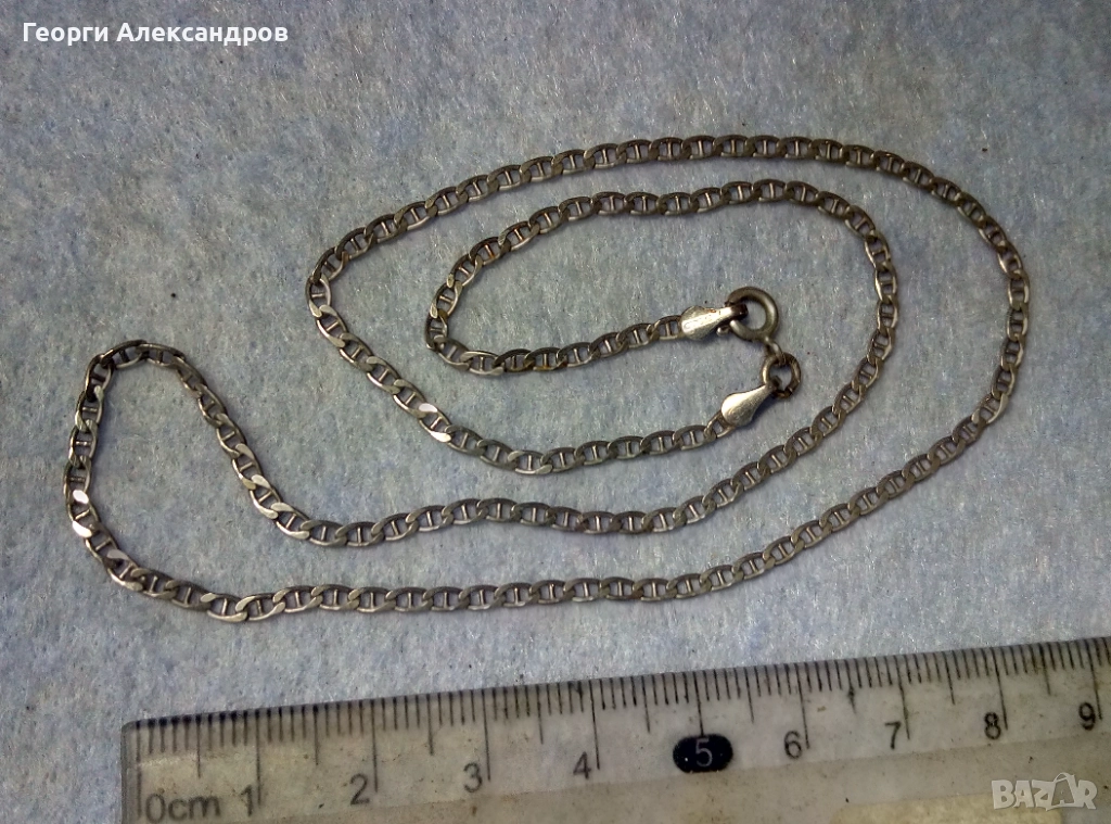 Марков СРЕБЪРЕН ЛАНЕЦ Сребро 925 с БЯЛА ПОЗЛАТА Класическа Плетка. УНИСЕКС модел, снимка 1