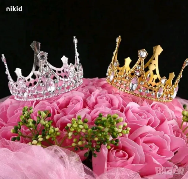 Корона Тиара метална медена сребриста златиста с камъни за украса декор на торта парти, снимка 1