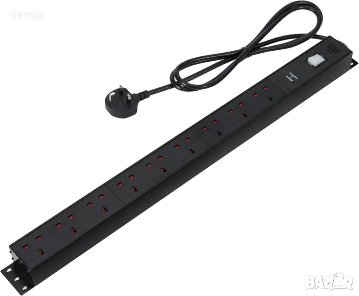 Amazon Basics метален разклонител, защита от пренапрежение, 9 изхода (щепсел за Великобритания), снимка 1