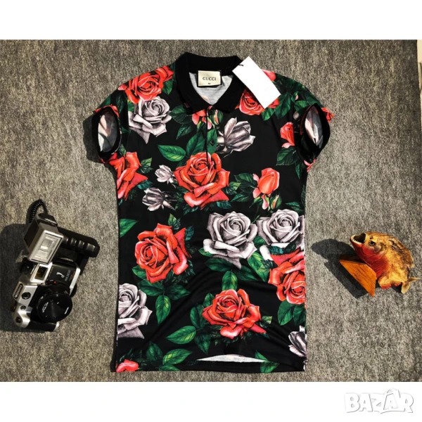 Gucci Поло с Рози - Черна Елегантност, снимка 1