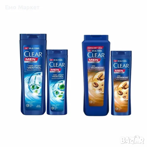 Комплект шампоан против пърхот и косопад - Clear Men 485 ML + 180 ML, Турско качество, снимка 1