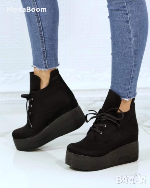 Велурени боти на платформа , снимка 1