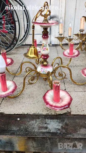 винтидж полилеи месинг порцелан, снимка 1