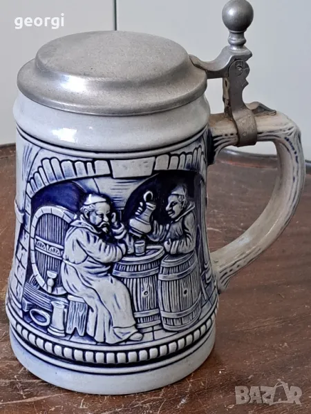 немска керамична халба с калаен похлупак   19/2, снимка 1