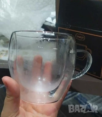 Стъклена чаша за кафе с двойно дъно 200ml, снимка 1