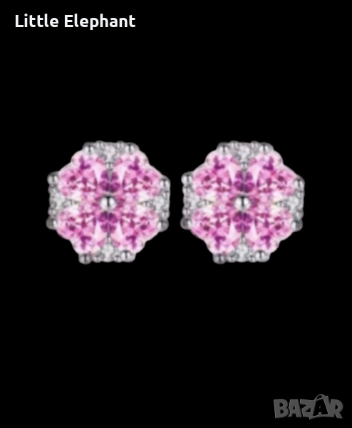 Сребърни обеци,колекция "Luck"-детелини с кристали,pink/нови, снимка 1