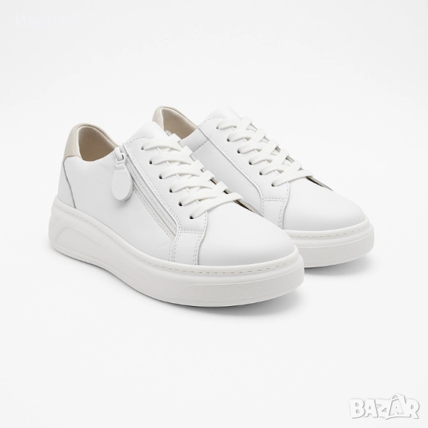 Дамски бели спортни обувки от естествена кожа с цип , снимка 1