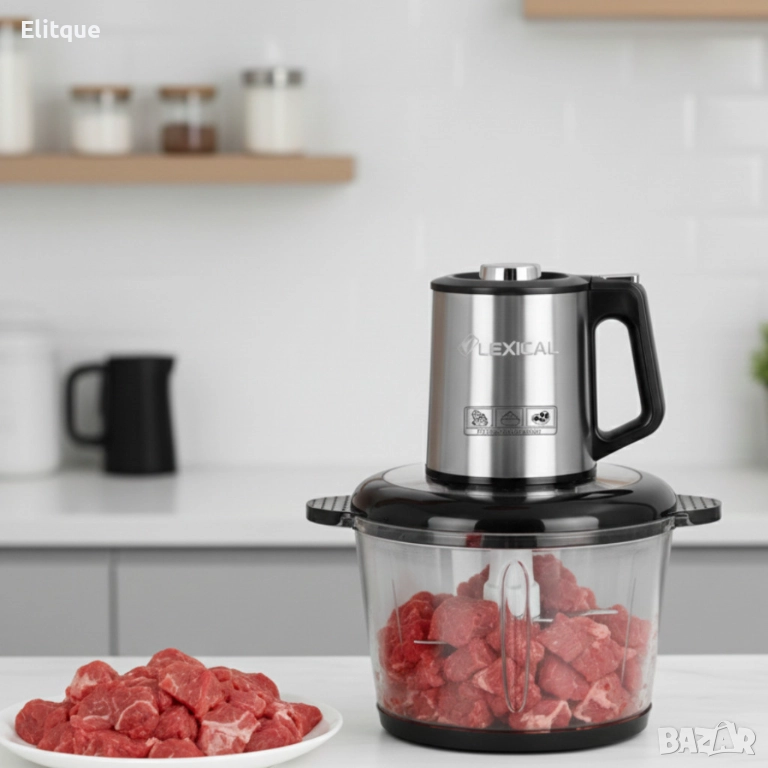 Електрически чопър Lexical LCH-1970 с неръждаем корпус и стъклена купа, снимка 1