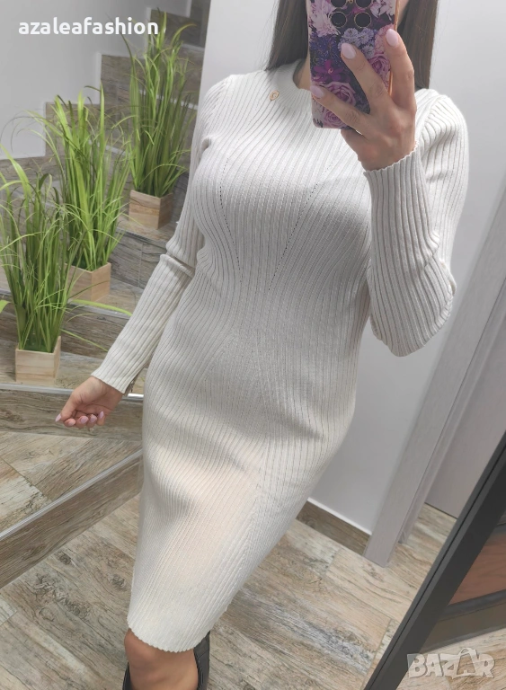 Дамска рокля плетиво в бяло, снимка 1