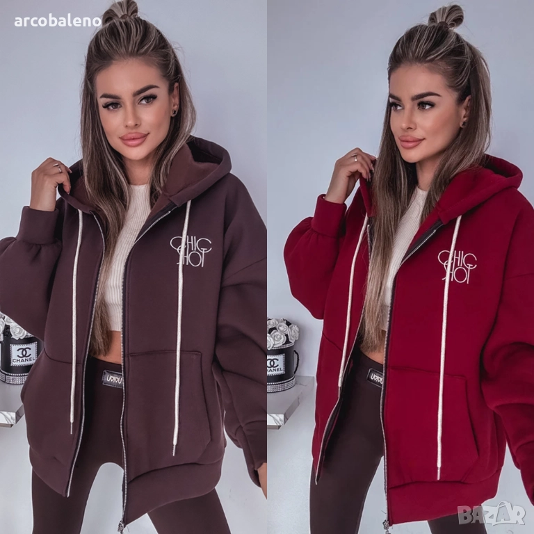 Дамски суичър с цип и надпис, 2цвята , снимка 1