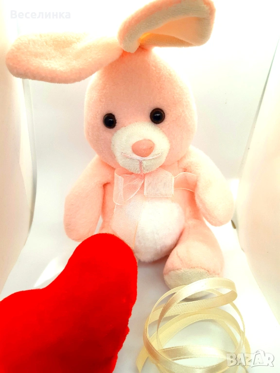 Плюшена играчка розово зайче, подходящо и за Свети Валентин-004, снимка 1