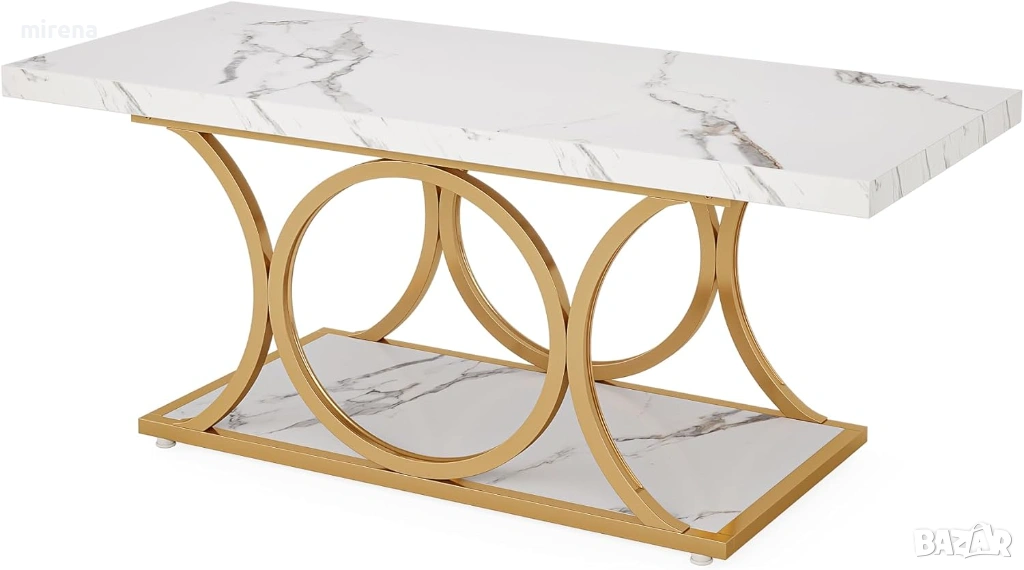 Правоъгълна масa модернa, 2-етажна изкуствен мрамор геометрични крака, снимка 1