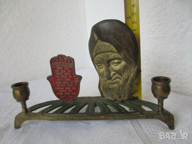 Стар еврейски свещник, антика, лице, канделабра, ръка, с Хамса /  Ръката на Фатима , снимка 3 - Други ценни предмети - 31942674