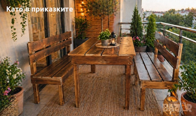 Комплект за двор – маса и пейки от дърво; Дървена маса с две пейки – здрава и стилна; комплект за гр, снимка 3 - Маси - 54329717