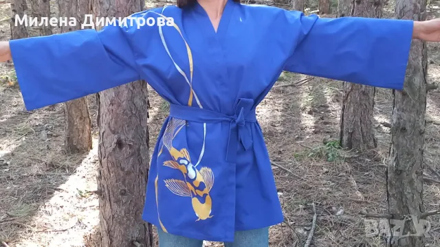 Ръчно рисувано сатенирано кимоно , снимка 10 - Сака - 48960802