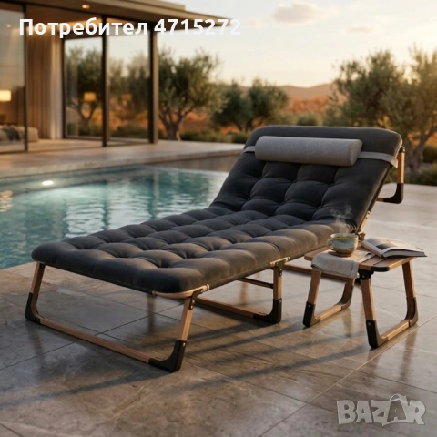Сгъваемо къмпинг легло с матрак (180 см) – Регулируем градински шезлонг с възглавница, снимка 2 - Градински мебели, декорация  - 53959166