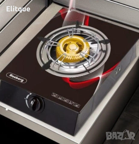 Котлон газов единичен Rosberg, 30 mbar, Черен от закалено стъкло, Чугунена горелка, с две поставки, , снимка 5 - Друга електроника - 52888954