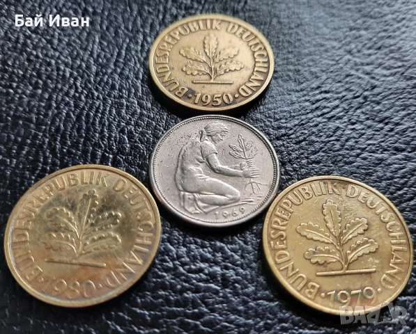 Стара монета 50 пфенига 1969 г. и 10 пфенига 1950 , 1979 и 1980 г.- Германия - топ цена !, снимка 3 - Нумизматика и бонистика - 42402355